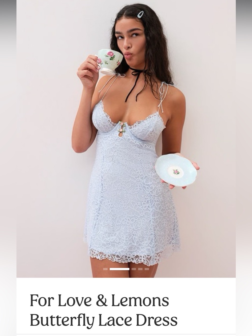 For Love And Lemons Pale Blue Lace Backless Slip Dress Size XXS